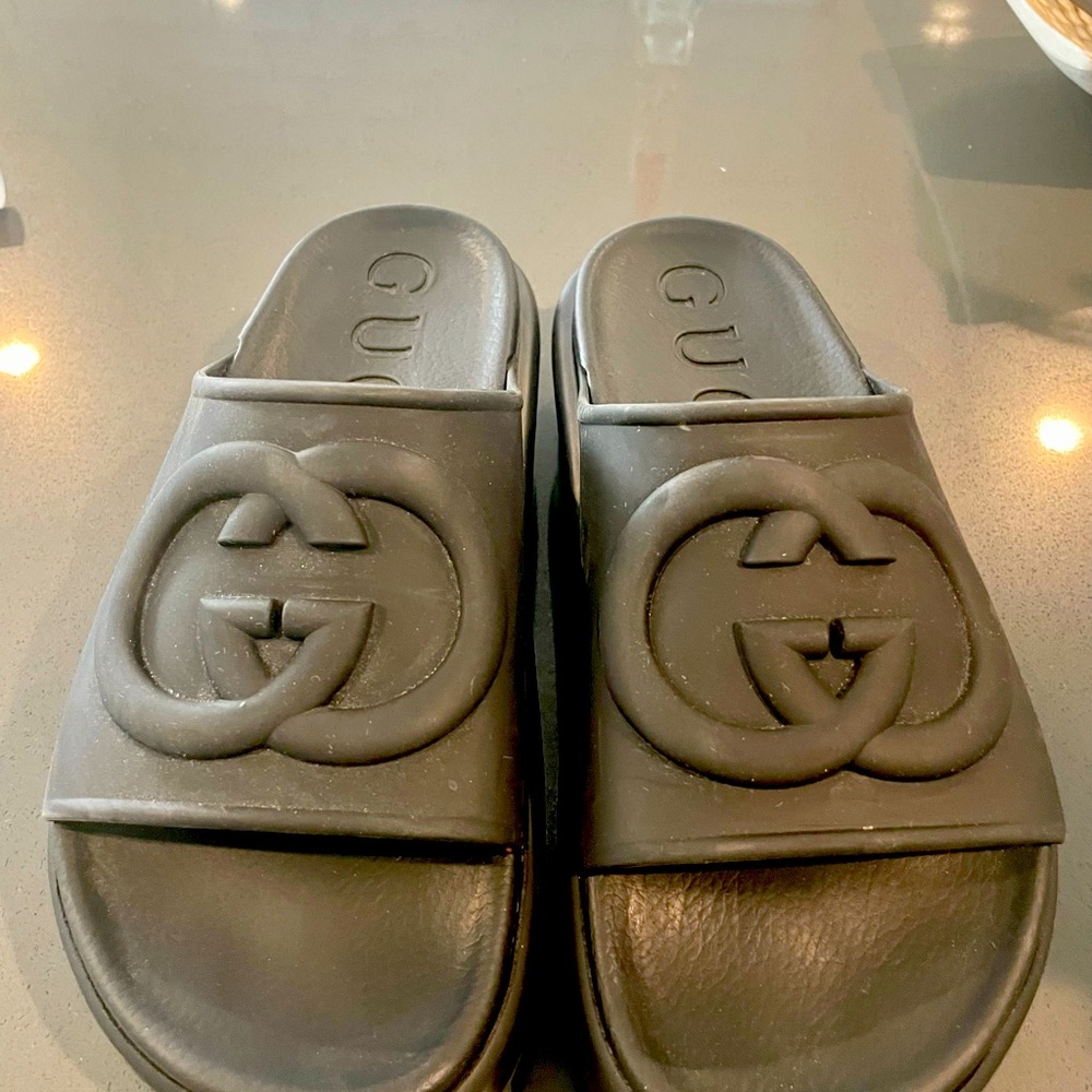Gucci Black Rubber Slides from my closet. I wore these once no box!  Size 38